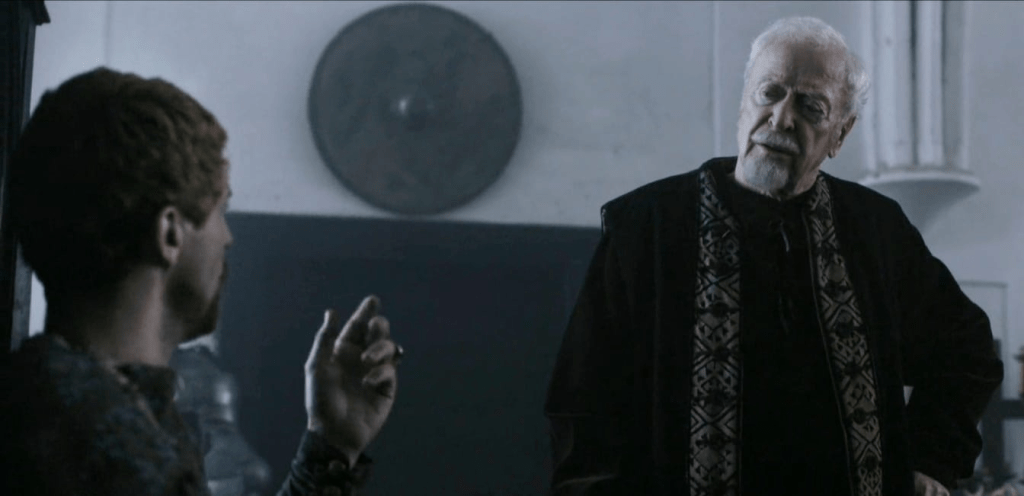 Michael Caine scenes in Medieval with Matthew Goode.