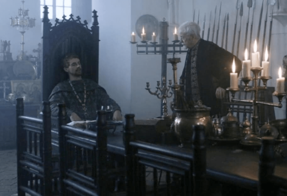 Matthew Goode and Michael Caine in Medieval